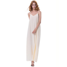 Kate Kasin Sexy Womens Summer Casual Loose Spaghetti Straps V-Neck Champagne Long Maxi Dress KK000700-3